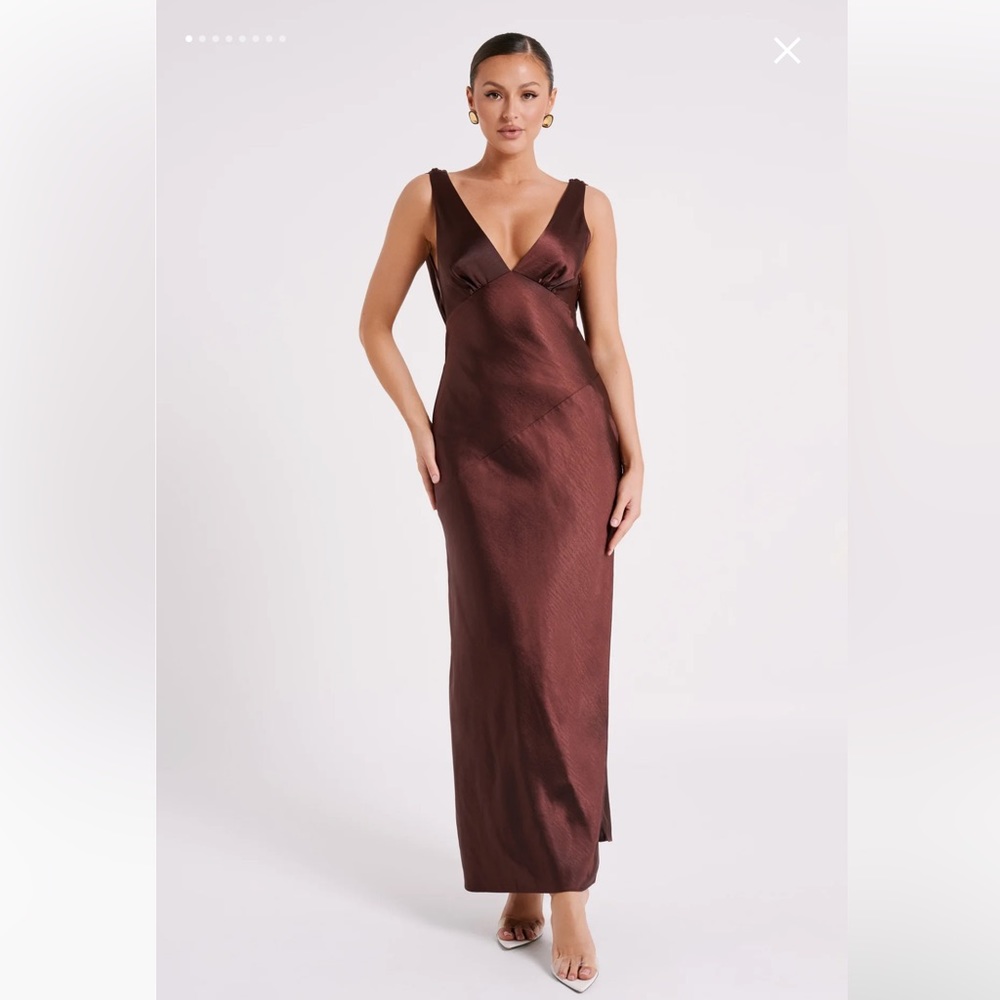 Meshki Maxi Satin Dress With Back Cowl - Dark Chocolate